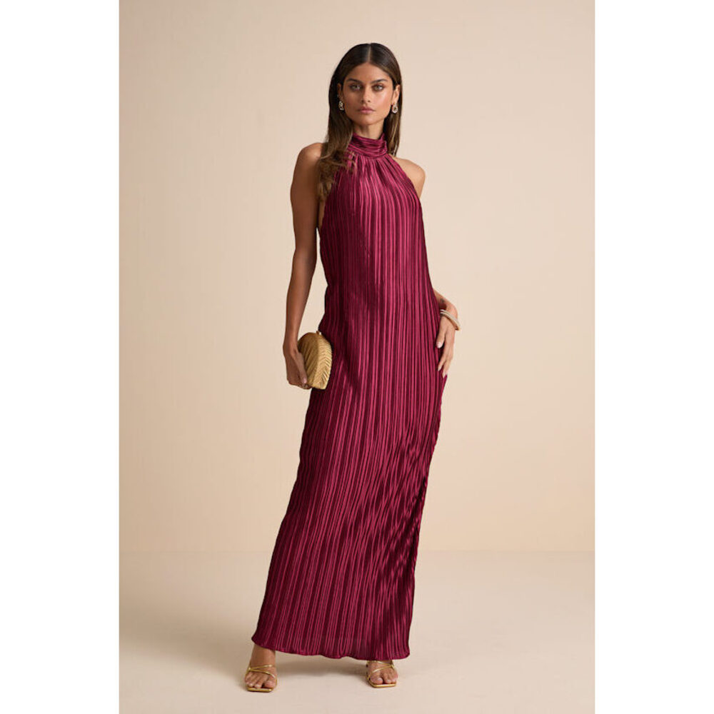 NWT - Lulus Burgundy Satin Maxi Dress - Size L